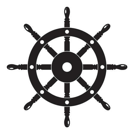 vector steering wheel of a ship, boat or yacht isolated on white background. rudder direction concept. nautical or travel symbol. wooden steer wheelのイラスト素材
