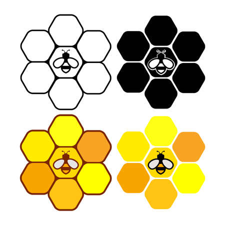 vector collection of bee and honeycomb icons isolated on white backgroundのイラスト素材