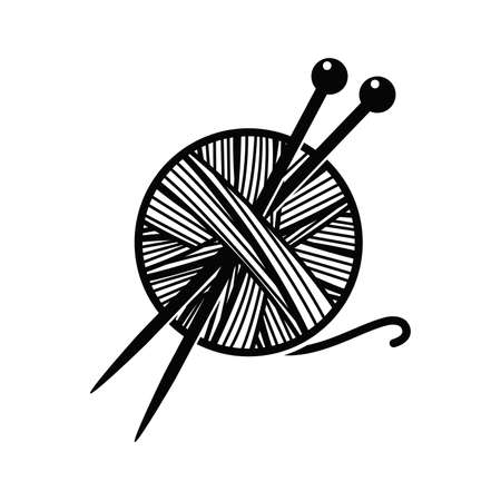 vector black and white yarn ball knit icon. sewing yarn ball symbolのイラスト素材