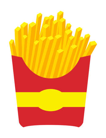vector french fries potato in red paper icon isolated on white background. delicious fast food symbol. fried potato crispy and long slices unhealthy food snackのイラスト素材