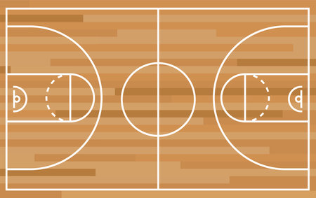 vector illustration of basketball court symbol. basket ball playground background for sport illustrations. wooden basketball stadium with white linesのイラスト素材