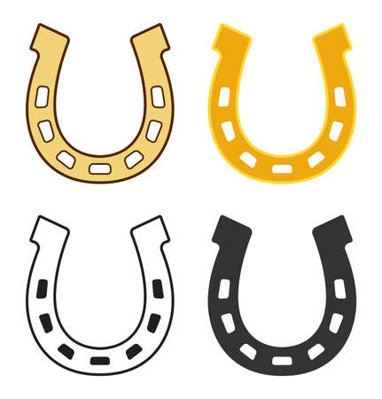 vector horseshoe as luck symbol, steel horse shoe isolated on white background. good luck or fortune sign. black and yellow horseshoe iconsのイラスト素材