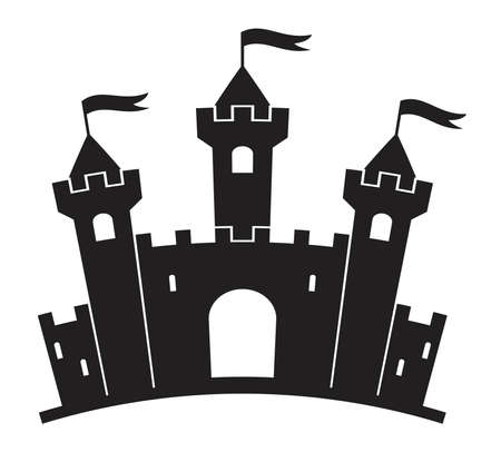 vector fortress icon isolated on white background. fairytale castle black symbol. medieval castle building cartoonのイラスト素材