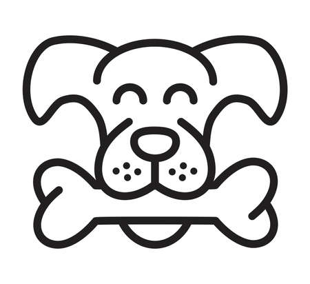vector dog pet with a bone, thin line icon isolated on white background. animal design of cute dog and bone symbolのイラスト素材