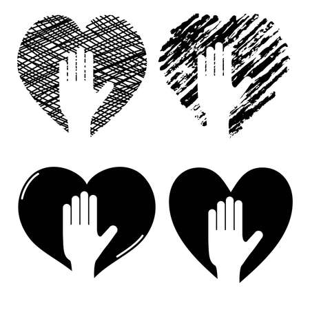 vector charity volunteer concept with hand and heart isolated on white background. design illustration of volunteer care. charity assistance iconsのイラスト素材