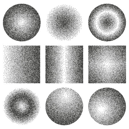 vector elements with dotwork stipple effect isolated on white background. geometric pattern with dots. fading dotted textureのイラスト素材