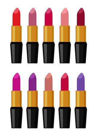 vector makeup set isolated on white background. colorful opened lipstick tubesのイラスト素材