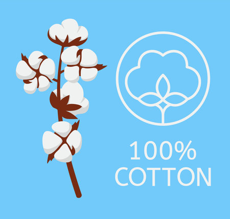 vector cotton industry icon isolated on blue background. cotton flower plant illustrationのイラスト素材