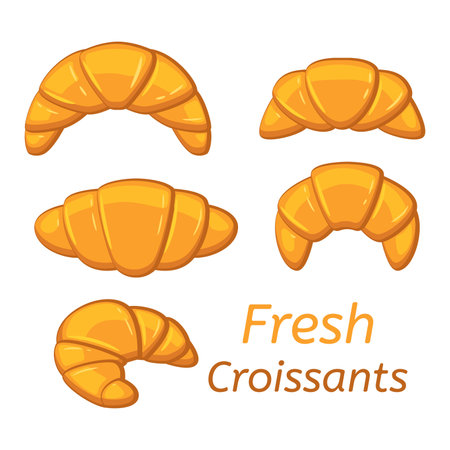 vector drawing of croissant icons isolated on white background. french food breakfast pastry symbol. croissant bakery design. set of fresh croissantsのイラスト素材
