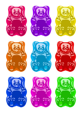 vector gummy bear candies isolated on white background. colorful gelatin candy bear iconsのイラスト素材