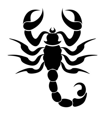 vector black silhouette of scorpion isolated on white background. scorpio graphic icon. cartoon of dangerous scorpionのイラスト素材