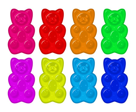 vector gummy bear candies isolated on white background. colorful gelatin candy bear iconsのイラスト素材