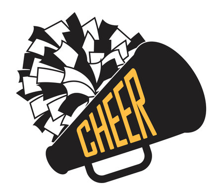 vector set of pom pom and megaphone. fur fluffy ball  and megaphone isolated on white background. birthday pompom decor design. decorative pompon, black and white. cheerleading iconのイラスト素材