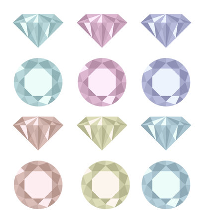 vector collection of colorful diamonds isolated on white background. jewellery illustration of shiny diamondのイラスト素材