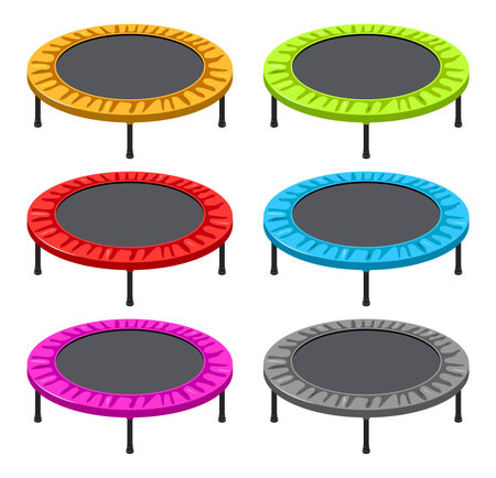 vector trampoline for jumping. trampoline set for fitness jumping for adults and children. isolated on white backgroundのイラスト素材