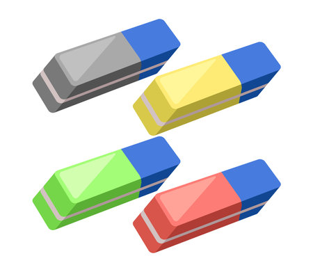 vector set of erasers. colorful rubber erasers in flat color isolated on white backgroundのイラスト素材