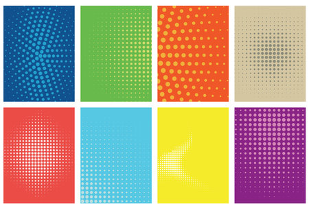 vector random dotted halftone patterns on colorful background. dot pattern design setのイラスト素材