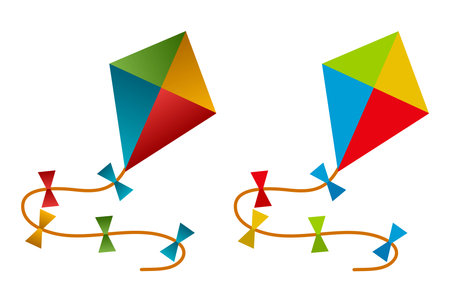 vector colorful kite set. wind kite toy isolated on white background. flying kite illustrationのイラスト素材