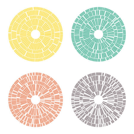vector abstract geometric circle with dashed lines isolated on white background. radial dashed circle design with random line elements. lines in abstract formationのイラスト素材