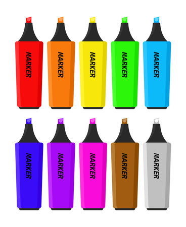 vector collection of marker pens isolated on white background. colorful school education tools. group of marker pen iconsのイラスト素材