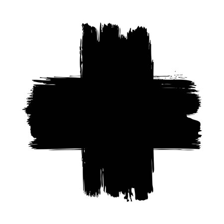 vector brush strokes grunge background. cross shape. paint stroke black textures isolated on white background. ink splash banner artistic illustrationsのイラスト素材
