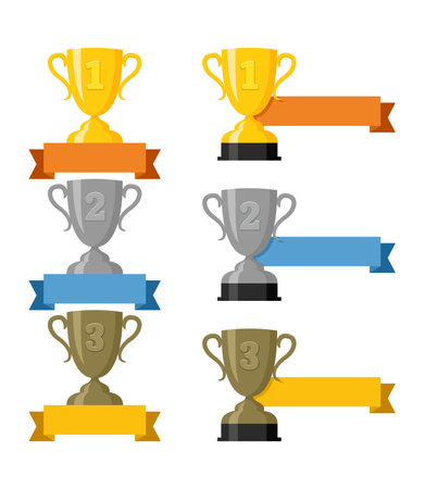 vector illustration of trophey cup. first, second, third place award. winner's trophey cup icon isolated on white backgroundのイラスト素材