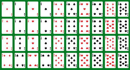 vector cards for playing poker and casino. set of playing cards on green background