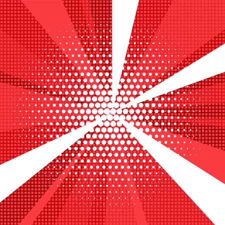 vector abstract background of red and white star burst with halftone element and white rays. energy starburst illustrationのイラスト素材