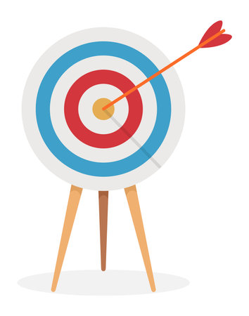 vector target with arrow, on a tripod, isolated on white background. arrow hits the target. goal achievement conceptのイラスト素材