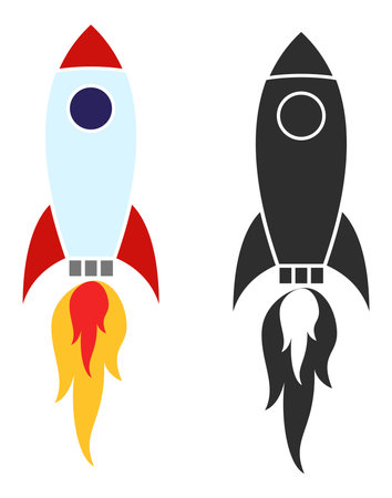 vector icon of rocket isolated on white background. retro flat illustration of space shipのイラスト素材