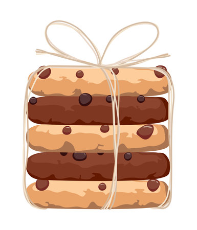 Vector breakfast illustration with group of chocolate chip cookies. Biscuit cookie stack isolated on white background. Flat graphic designのイラスト素材