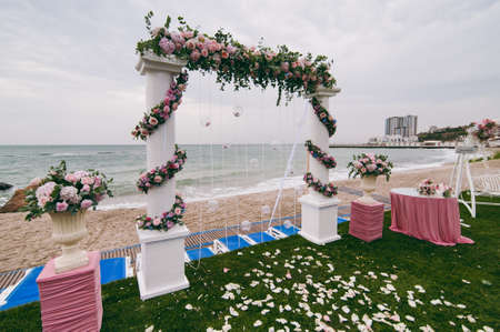 Decorated arches for the wedding romantic ceremonyの写真素材