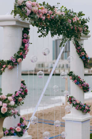 Decorated arches for the wedding romantic ceremonyの写真素材