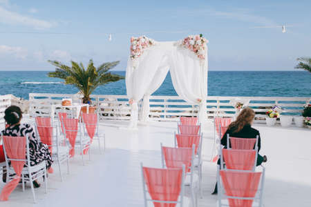 Decorated arches for the wedding romantic ceremonyの写真素材
