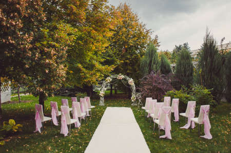 Decorated arches for the wedding romantic ceremonyの写真素材