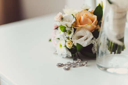 Bridesmaid dresses, shoes, garter, bouquet, rings, bracelet, beads, accessoriesの写真素材