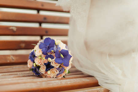 Beautiful bouquet of the bride in different color tonesの写真素材