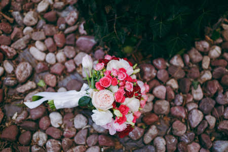Beautiful bouquet of the bride in different color tonesの写真素材