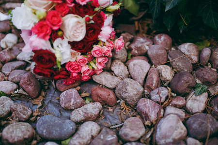 Beautiful bouquet of the bride in different color tonesの写真素材