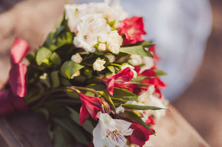 Beautiful bouquet of the bride in different color tonesの写真素材
