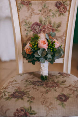 Beautiful bouquet of the bride in different color tonesの写真素材