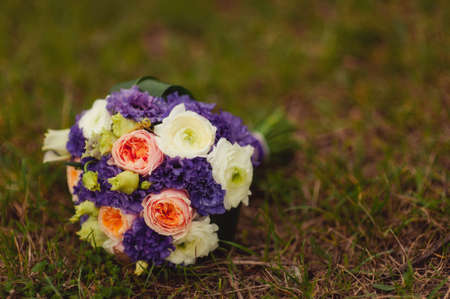 Beautiful bouquet of the bride in different color tonesの写真素材