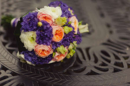 Beautiful bouquet of the bride in different color tonesの写真素材