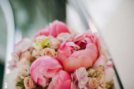 Beautiful bouquet of the bride in different color tonesの写真素材
