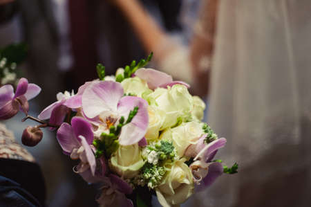Beautiful bouquet of the bride in different color tonesの写真素材