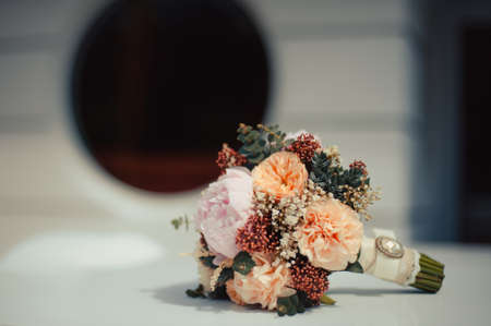 Beautiful bouquet of the bride in different color tonesの写真素材