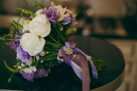 Beautiful bouquet of the bride in different color tonesの写真素材