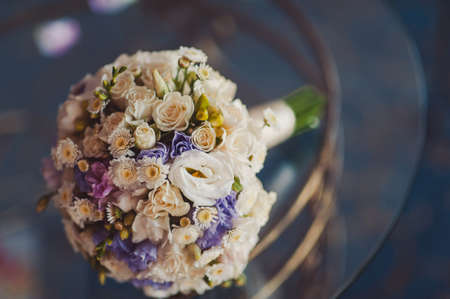 Beautiful bouquet of the bride in different color tonesの写真素材