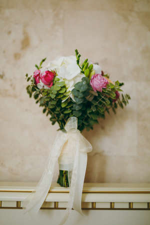 Beautiful bouquet of the bride in different color tonesの写真素材