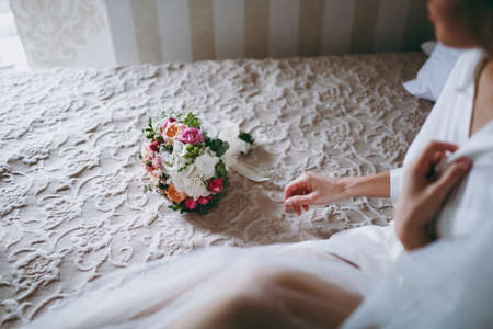 Beautiful bouquet of the bride in different color tonesの写真素材